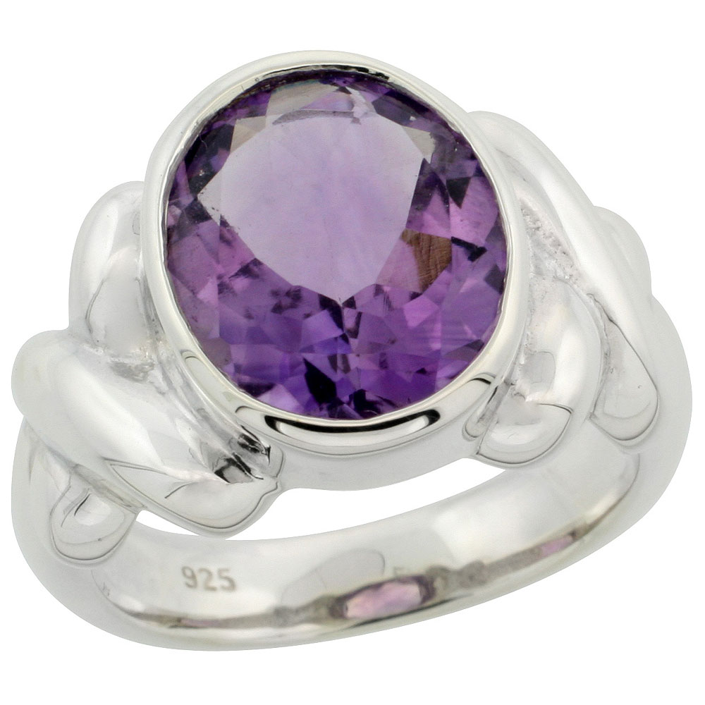 Sterling Silver Amethyst Hugs & Kisses Ring 4.5 ct 1/2 inch wide, sizes 6 - 10