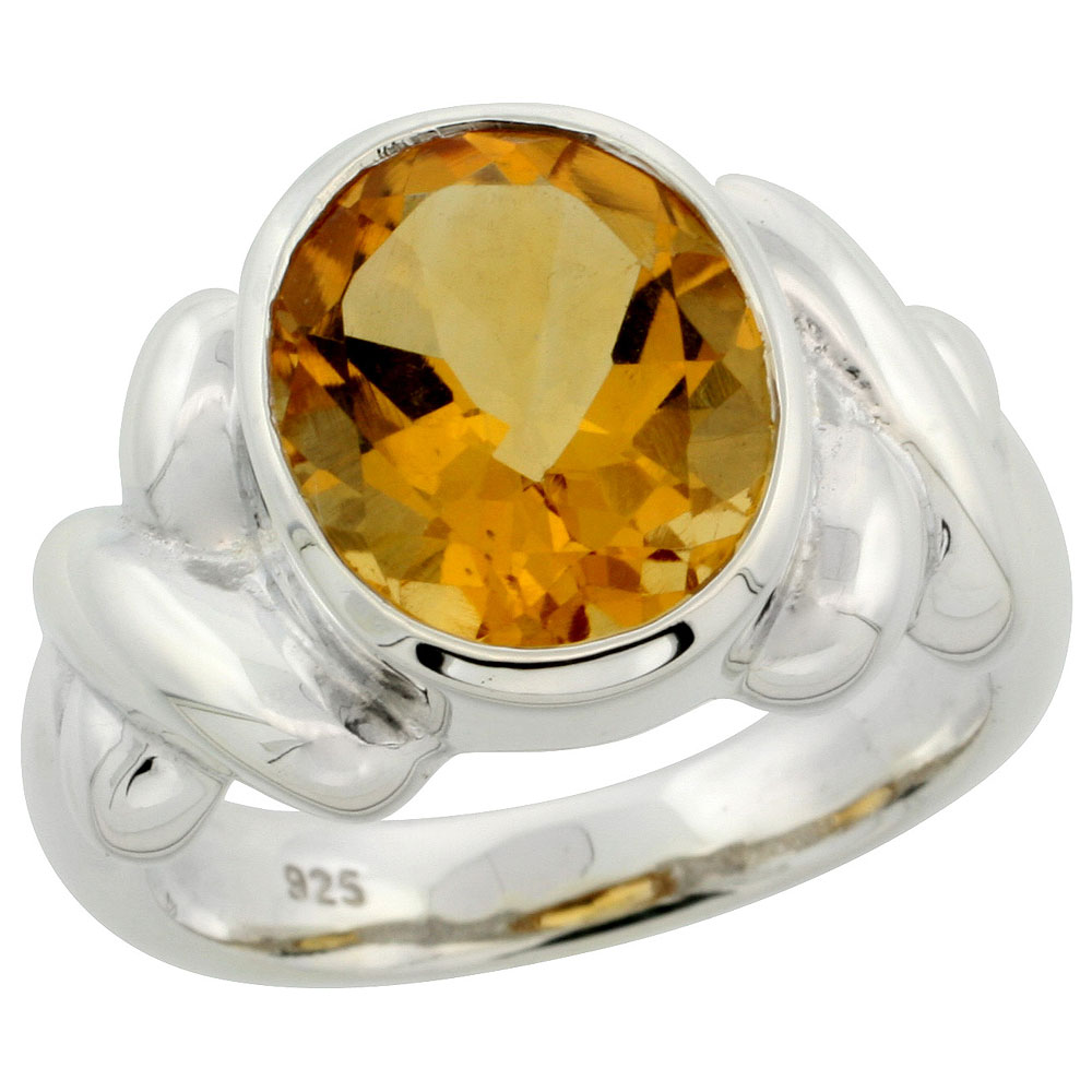 Sterling Silver Citrine Hugs & Kisses Ring 4.5 ct 1/2 inch wide, sizes 6 - 10
