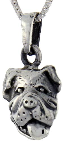 Sterling Silver Bulldog Head Pendant, 1 inch tall