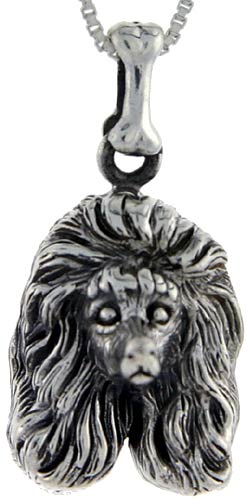 Sterling Silver Poodle Head Pendant, 1 1/2 inch tall