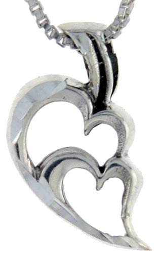 Sterling Silver Double Heart Cut-out Pendant, 1 inch tall