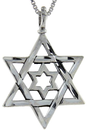 Sterling Silver Star of David Pendant, 1 1/4 inch tall