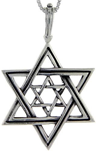 Sterling Silver Star of David Pendant, 2 1/8 inch tall