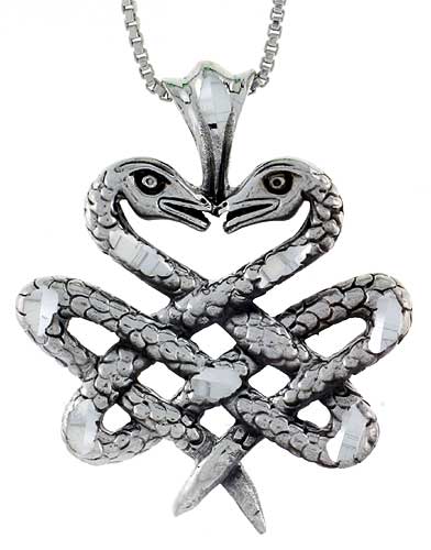 Sterling Silver Double Snake Celtic Knot Pendant, 1 1/2 inch tall