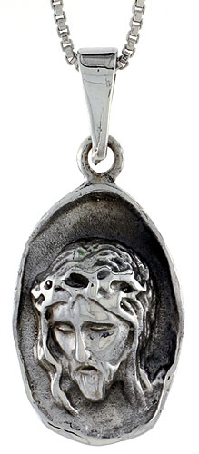 Sterling Silver Jesus Head Pendant, 1 3/8 inch tall