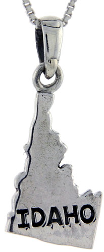 Sterling Silver Idaho State Map Pendant, 1 1/4 inch tall 