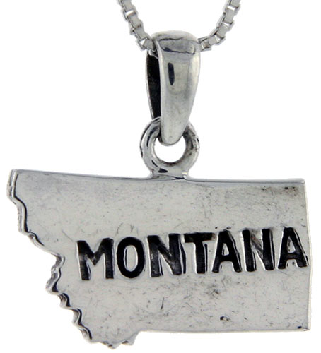 Sterling Silver Montana State Map Pendant , 3/4 inch tall 