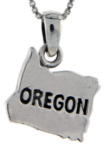 Sterling Silver Oregon State Map Pendant, 3/4 inch tall 