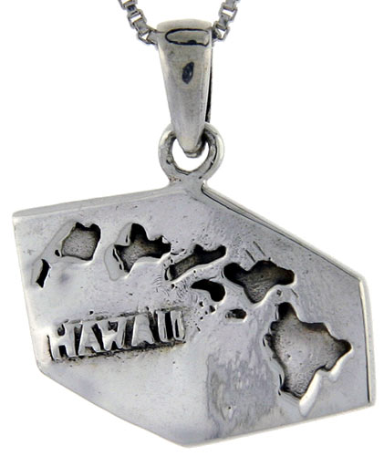 Sterling Silver Hawaii State Map Pendant, 1 1/16 inch tall 