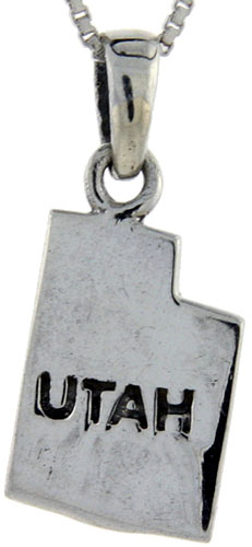 Sterling Silver Utah State Map Pendant, 1 inch tall 