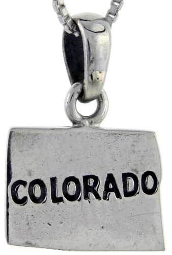 Sterling Silver Colorado State Map Pendant, 3/4 inch tall 