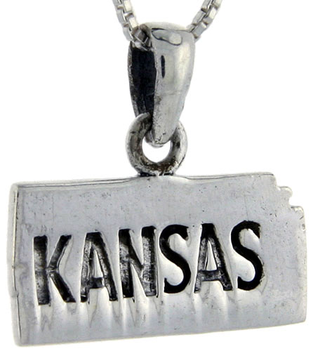 Sterling Silver Kansas State Map Pendant, 3/4 inch tall 