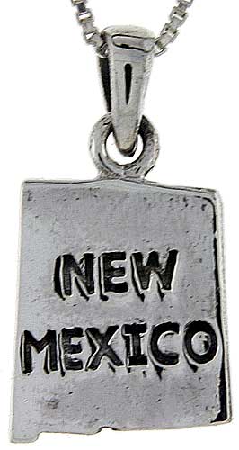 Sterling Silver New Mexico State Map Pendant, 1 inch tall 