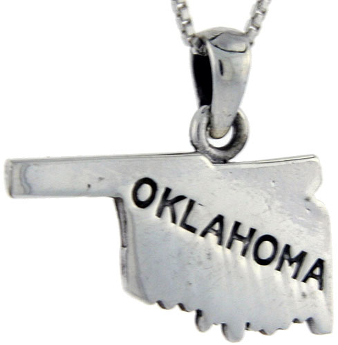 Sterling Silver Oklahoma State Map Pendant, 1 inch tall 