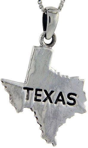 Sterling Silver Texas State Map Pendant, 1 1/4 inch tall 
