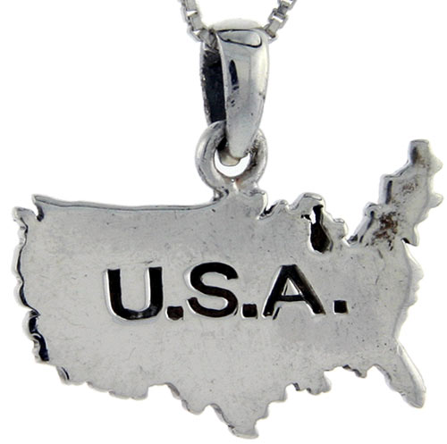 Sterling Silver USA Map Pendant, 1 inch tall 