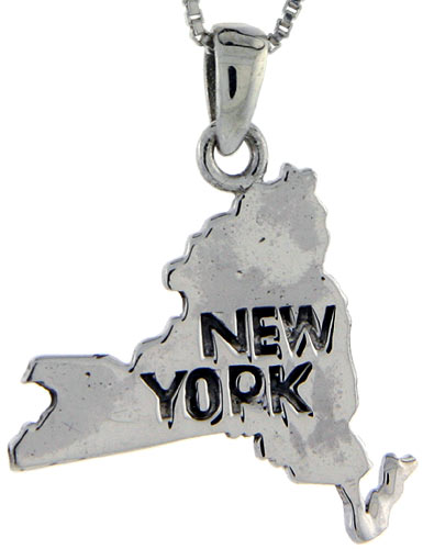 Sterling Silver New York State Map Pendant, 1 1/4 inch tall 