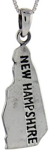 Sterling Silver New Hampshire State Map Pendant, 1 1/2 inch tall 