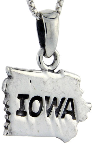 Sterling Silver Iowa State Map Pendant, 3/4 inch tall 