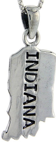Sterling Silver Indiana State Map Pendant, 1 1/4 inch tall 