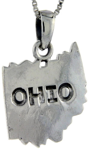 Sterling Silver Ohio State Map Pendant, 1 1/16 inch tall 