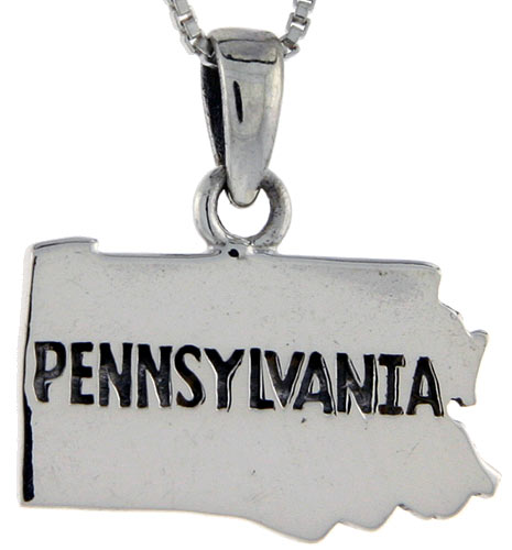 Sterling Silver Pennsylvania State Map Pendant, 3/4 inch tall 