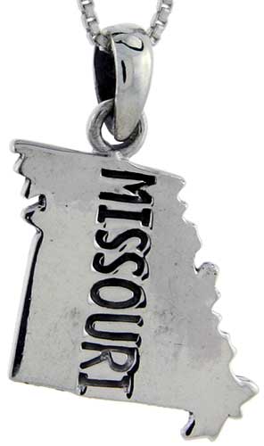 Sterling Silver Missouri State Map Pendant, 1 1/16 inch tall 