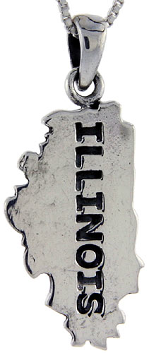 Sterling Silver Illinois State Map Pendant, 1 1/4 inch tall 