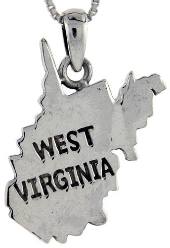 Sterling Silver West Virginia State Map Pendant, 1 1/8 inch tall 