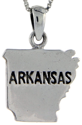 Sterling Silver Arkansas State Map Pendant, 1 1/8 inch tall 