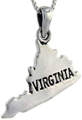 Sterling Silver Virginia State Map Pendant, 1 inch tall 