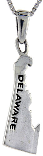 Sterling Silver Delaware State Map Pendant, 1 1/4 inch tall 