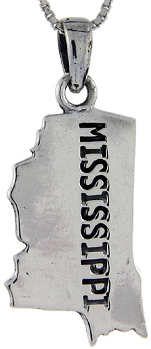 Sterling Silver Mississippi State Map Pendant, 1 3/8 inch tall 