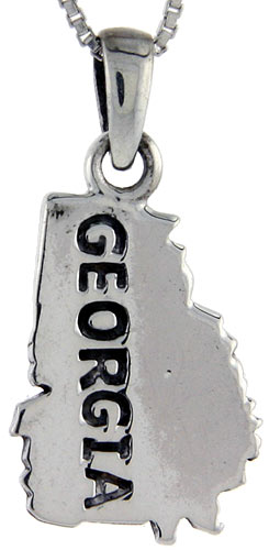 Sterling Silver Georgia State Map Pendant, 1 1/8 inch tall 