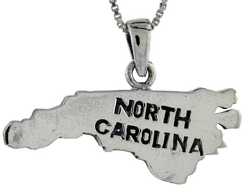 Sterling Silver North Carolina State Map Pendant, 1 inch tall 