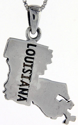 Sterling Silver Louisiana State Map Pendant, 1 1/8 inch tall 