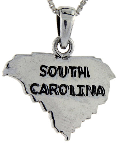 Sterling Silver South Carolina State Map Pendant, 1 inch tall 