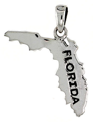 Sterling Silver Florida State Map Pendant, 1 1/8 inch tall 