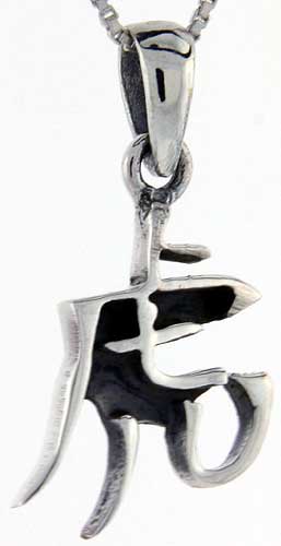 Sterling Silver Chinese Character for the Year of the TIGER Horoscope Charm, 1 1/8 inch tall
