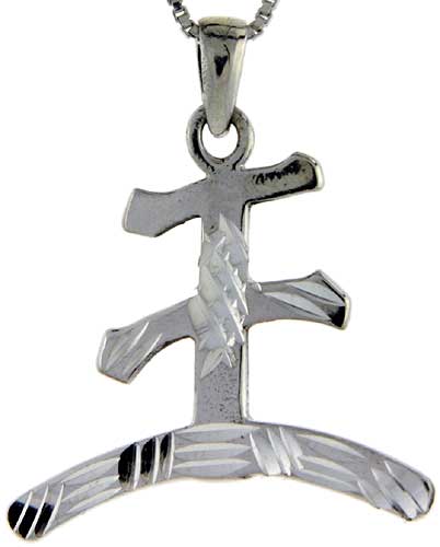 Sterling Silver Chinese Character for WANG Family Name Charm, 1 1/4 inch tall