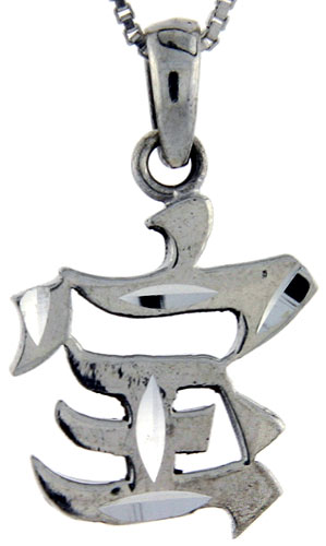 Sterling Silver Chinese Character for WEALTH Pendant, 1 1/8 inch tall