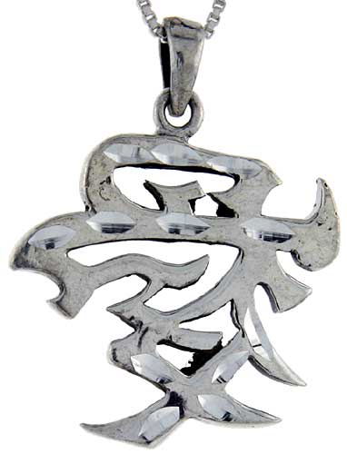Sterling Silver Chinese Character for LOVE Pendant, 1 3/8 inch tall