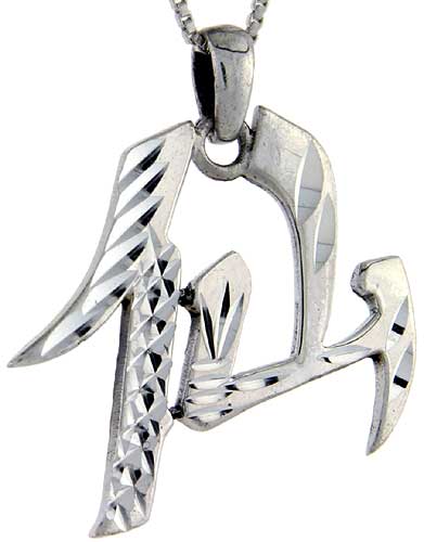 Sterling Silver Chinese Character for IMMORTAL/ANGEL Pendant, 1 1/4 inch tall