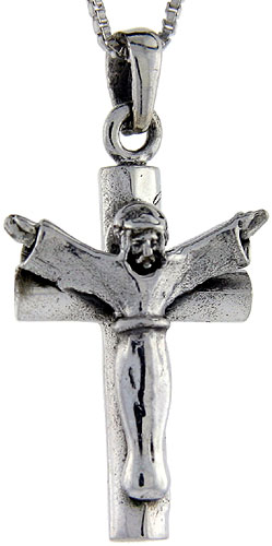 Sterling Silver Crucifix Pendant, 1 3/8 inch tall