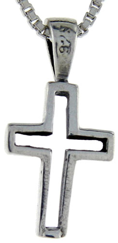 Sterling Silver Teeny Cross Cut-out Pendant, 3/4 inch tall