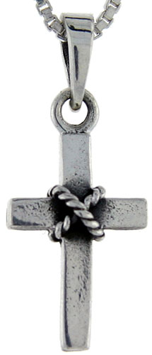 Sterling Silver Roped Cross Pendant, 7/8 inch tall