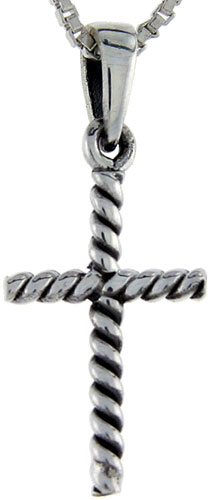 Sterling Silver Rope Cross Pendant, 1 1/16 inch tall
