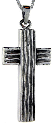 Sterling Silver Wooden Timber Cross Pendant, 1 1/2 inch tall