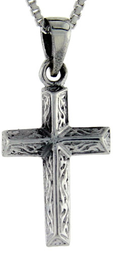 Sterling Silver Wooden Timber Cross Pendant, 1 1/8 inch tall