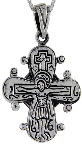 Sterling Silver Crucifix Pendant, 1 3/8 inch tall
